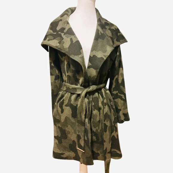 White House Black Market Camouflage Belted Sweater Coat Size Small - Picture 4 of 11